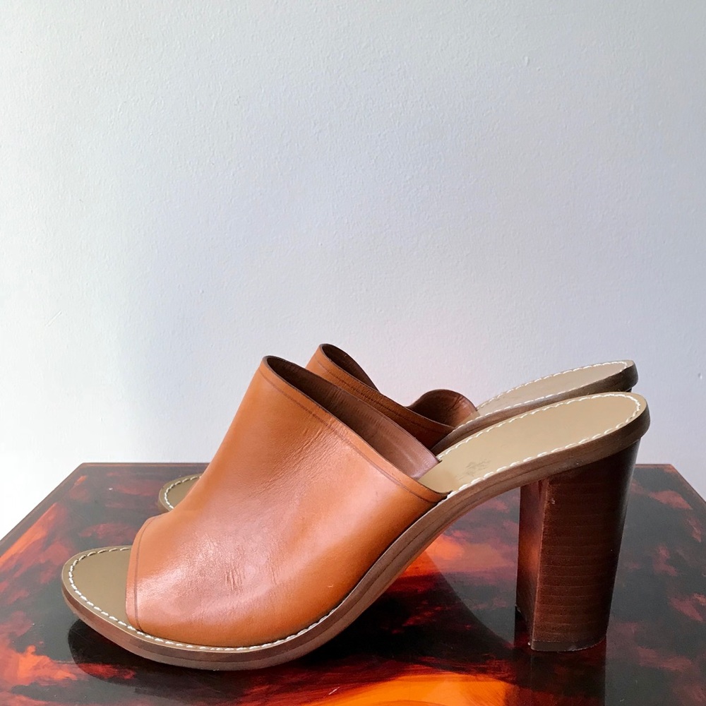J Crew Barlow Mule Brown Leather Sandals Heel 9.5